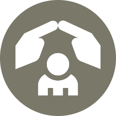 Hands sheltering a person icon illustration.